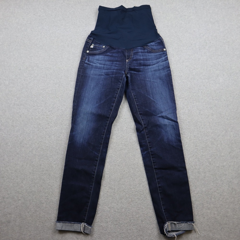 AG Adriano Goldschmied Maternity Jeans Womens 28 The Stilt Dark Blue Raw Hem